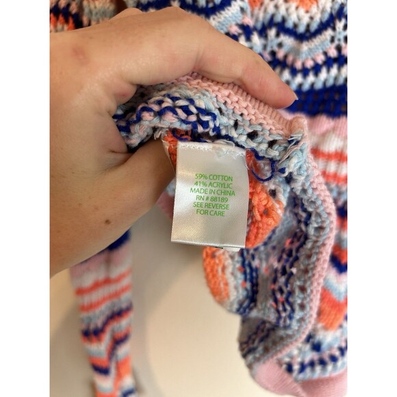 Lilly Pulitzer S Samora Knit Sweater Chevron Pink Crochet Open Knit Cotton Crop - Picture 5 of 5